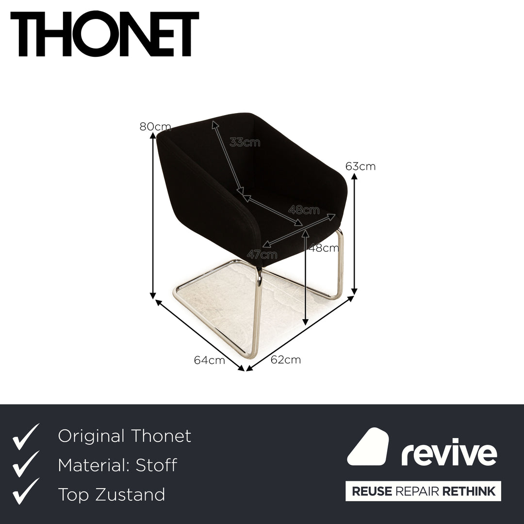 Set of 4 Thonet S893 fabric chairs black cantilever