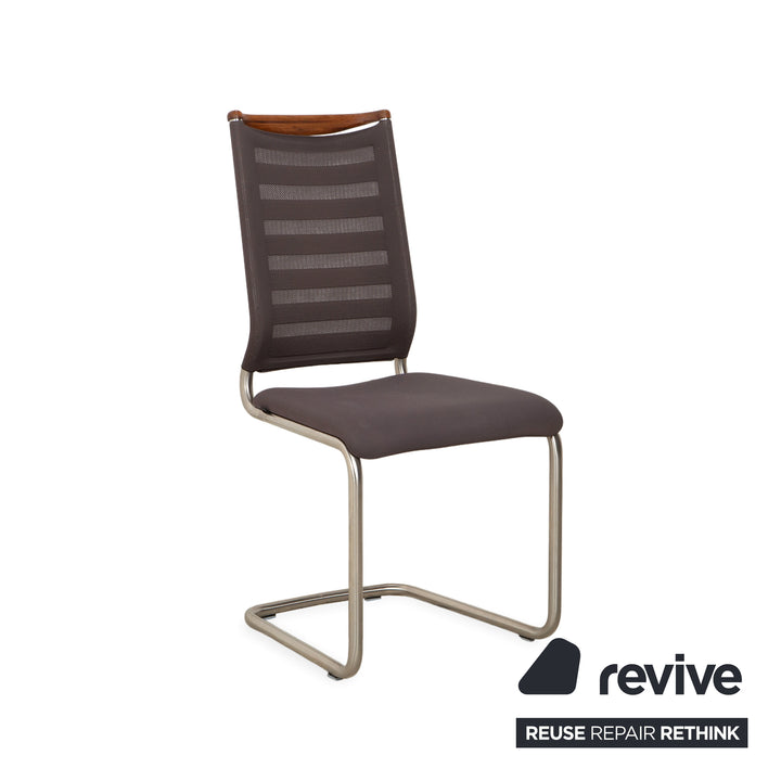 4er Garnitur Venjakob Lilli Stoff Stuhl Freischwinger Grau Braun