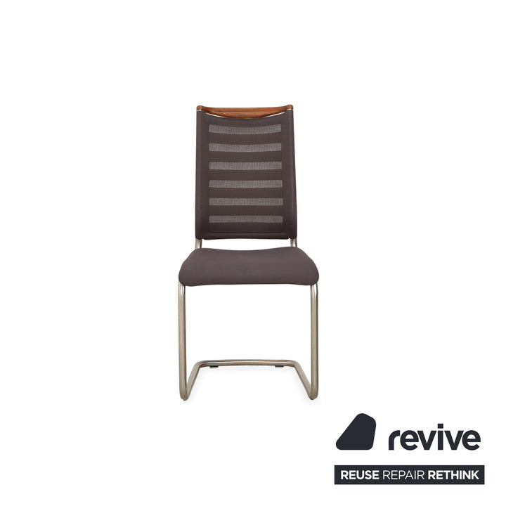 4er Garnitur Venjakob Lilli Stoff Stuhl Freischwinger Grau Braun