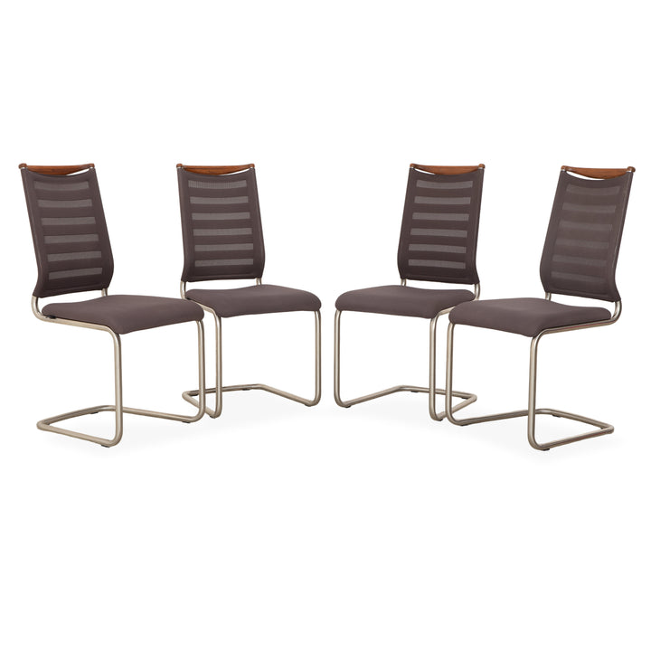 4er Garnitur Venjakob Lilli Stoff Stuhl Freischwinger Grau Braun