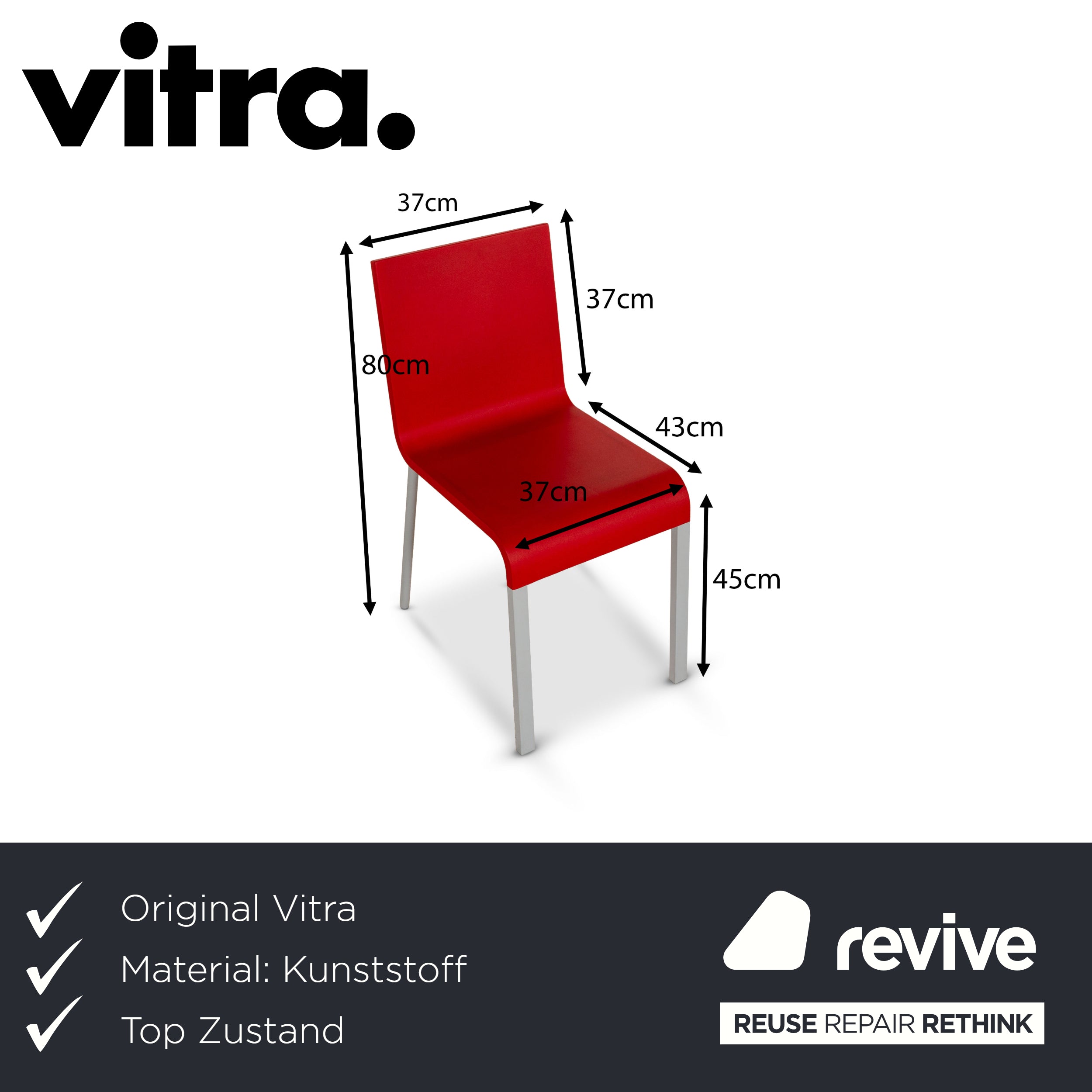 4er Garnitur Vitra .03 Kunststoff Stuhl Rot