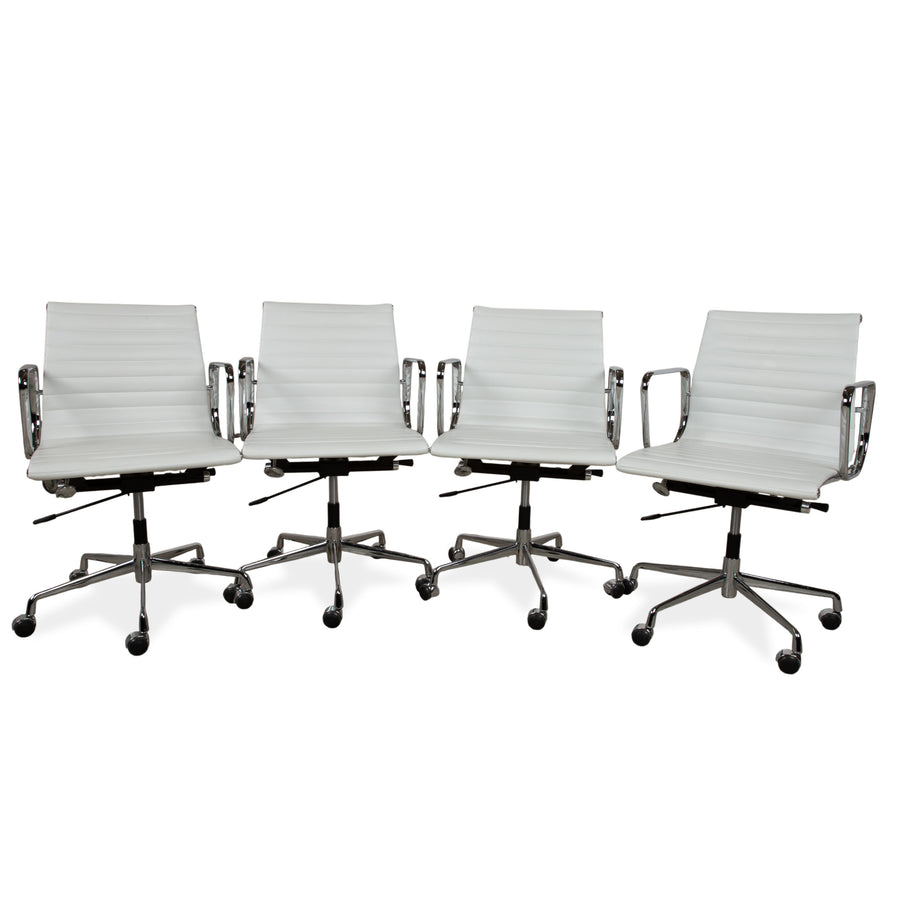 Vitra EA117 leather chair set of 4, cream, manual function, conference chair