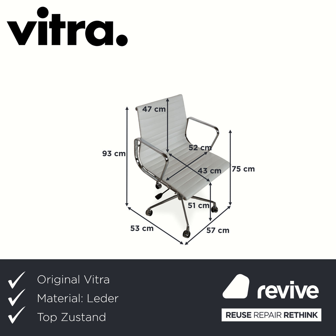 Ensemble de 4 chaises de conférence en cuir Vitra EA117, blanc crème, à réglage manuel