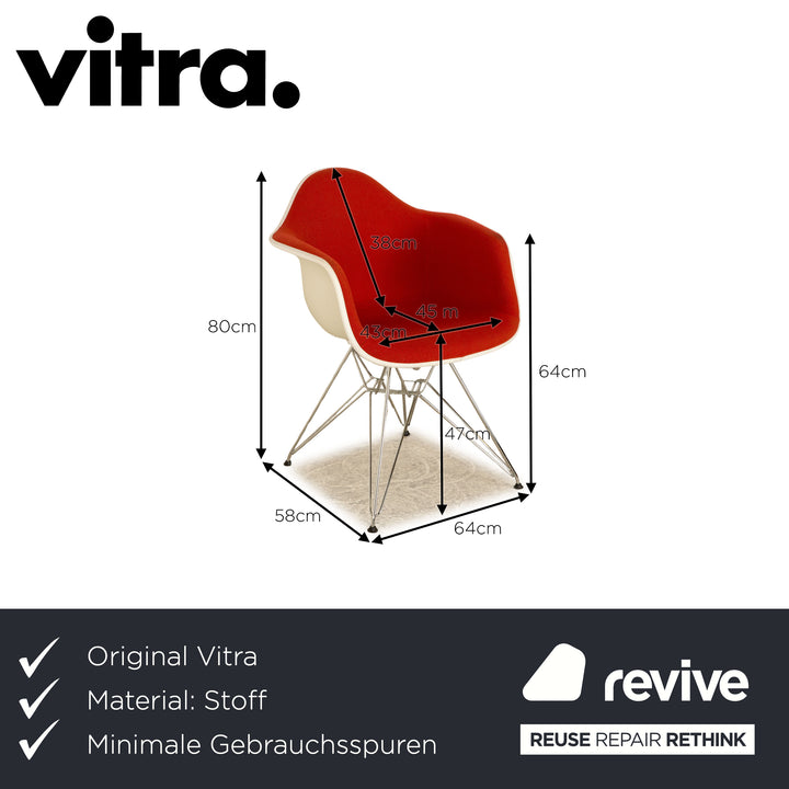 Set of 4 Vitra Eames Plastic Armchair Fabric Chair Red Orange White Dining Room