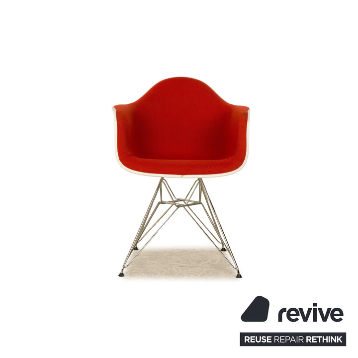 Set of 4 Vitra Eames Plastic Armchair Fabric Chair Red Orange White Dining Room