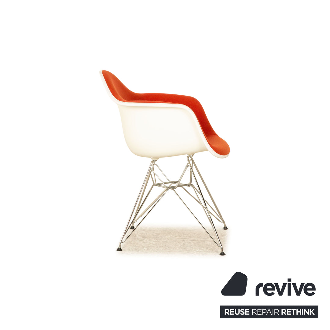 Set of 4 Vitra Eames Plastic Armchair Fabric Chair Red Orange White Dining Room