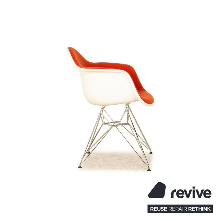 Set of 4 Vitra Eames Plastic Armchair Fabric Chair Red Orange White Dining Room