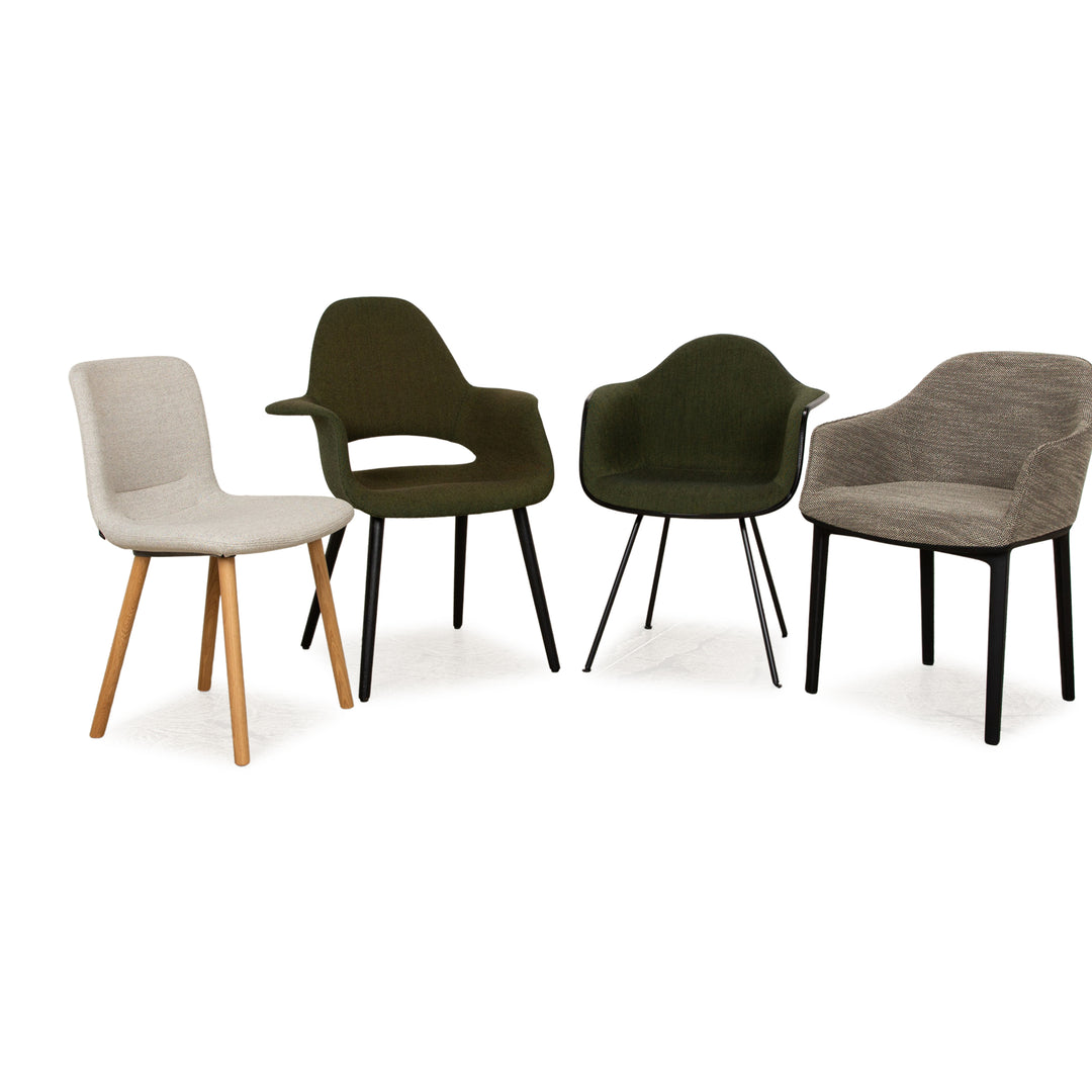 Lot de 4 chaises Vitra Organic Conference DAX HAL Shell en tissu vert gris