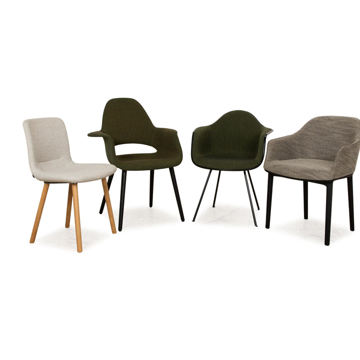 Lot de 4 chaises Vitra Organic Conference DAX HAL Shell en tissu vert gris