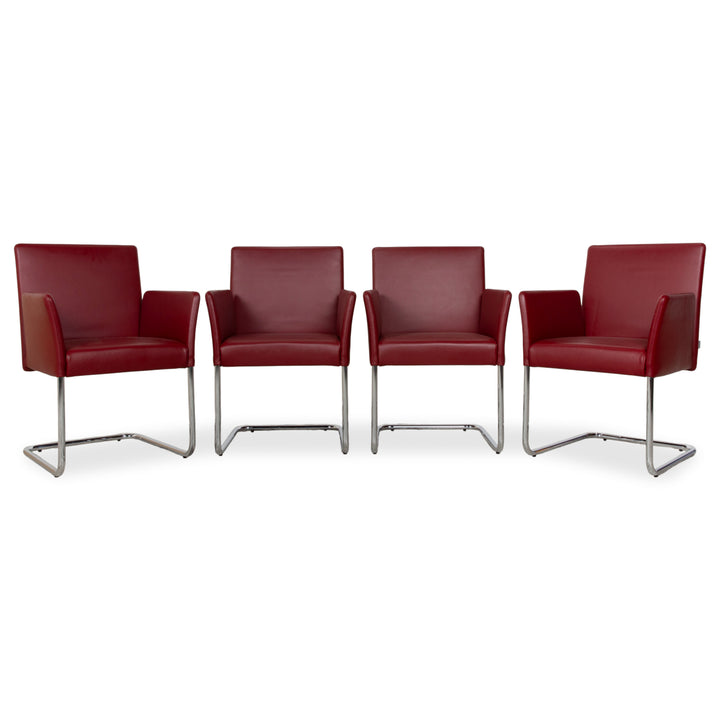 4er Garnitur Walter Knoll Jason Leder Stuhl Rot Freischwinger