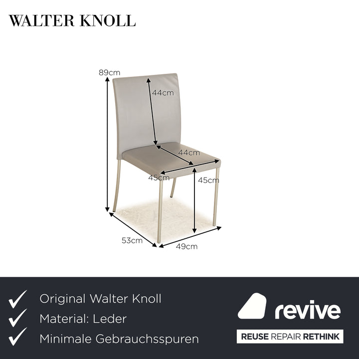 Set of 4 Walter Knoll Jason Lite leather chairs light grey