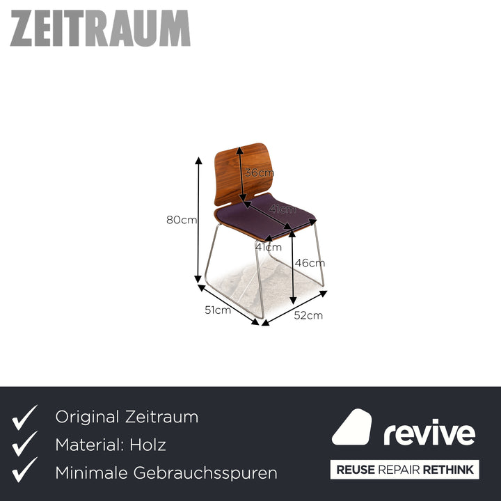 4er Garnitur Zeitraum Form Stuhl Stoff Lila Rosé Holz Braun