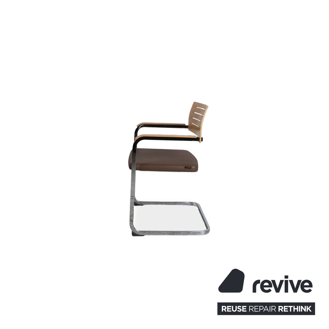 Set of 4 Züco Leather Chairs, Brown Wood