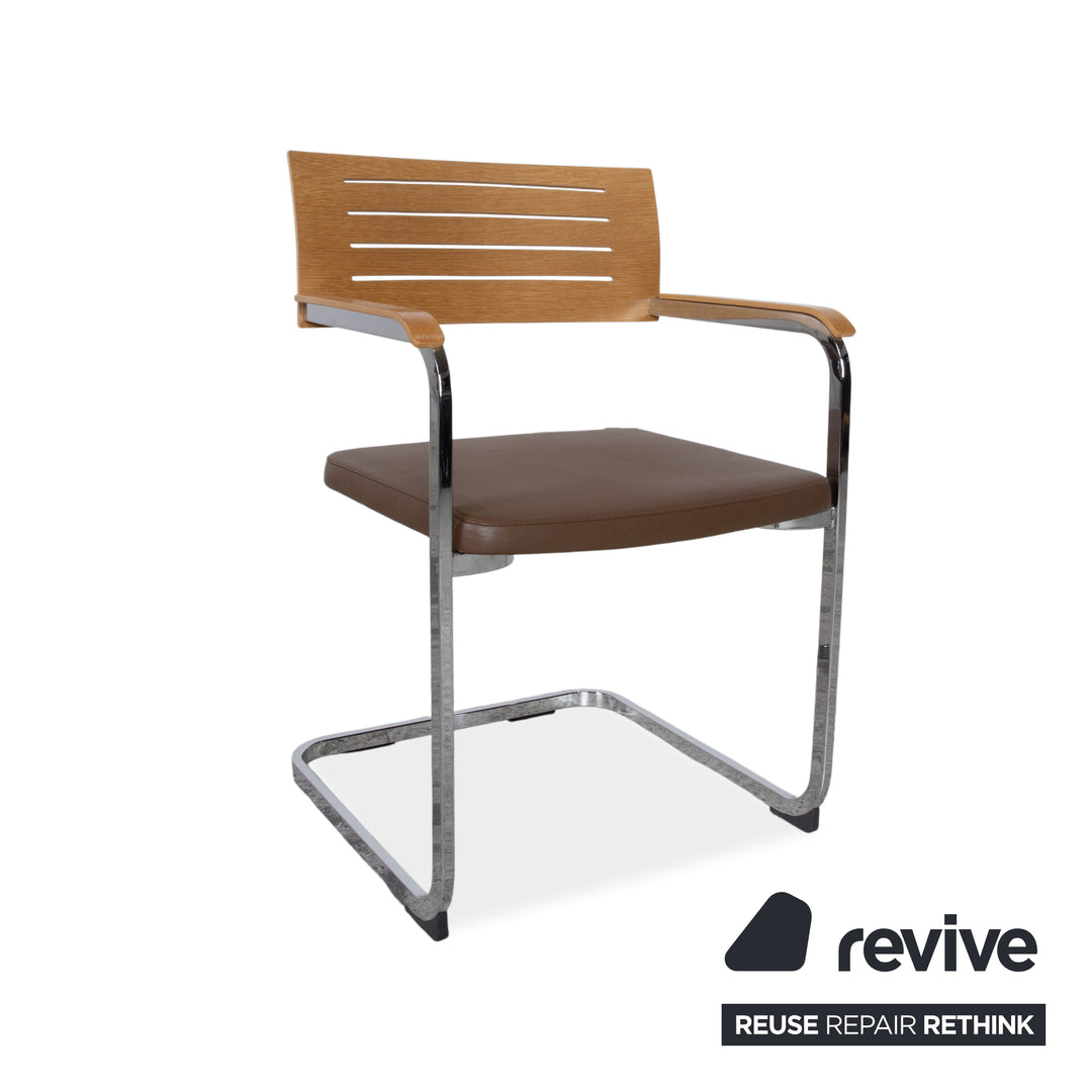 4er Garnitur Züco Leder Stuhl Braun Holz