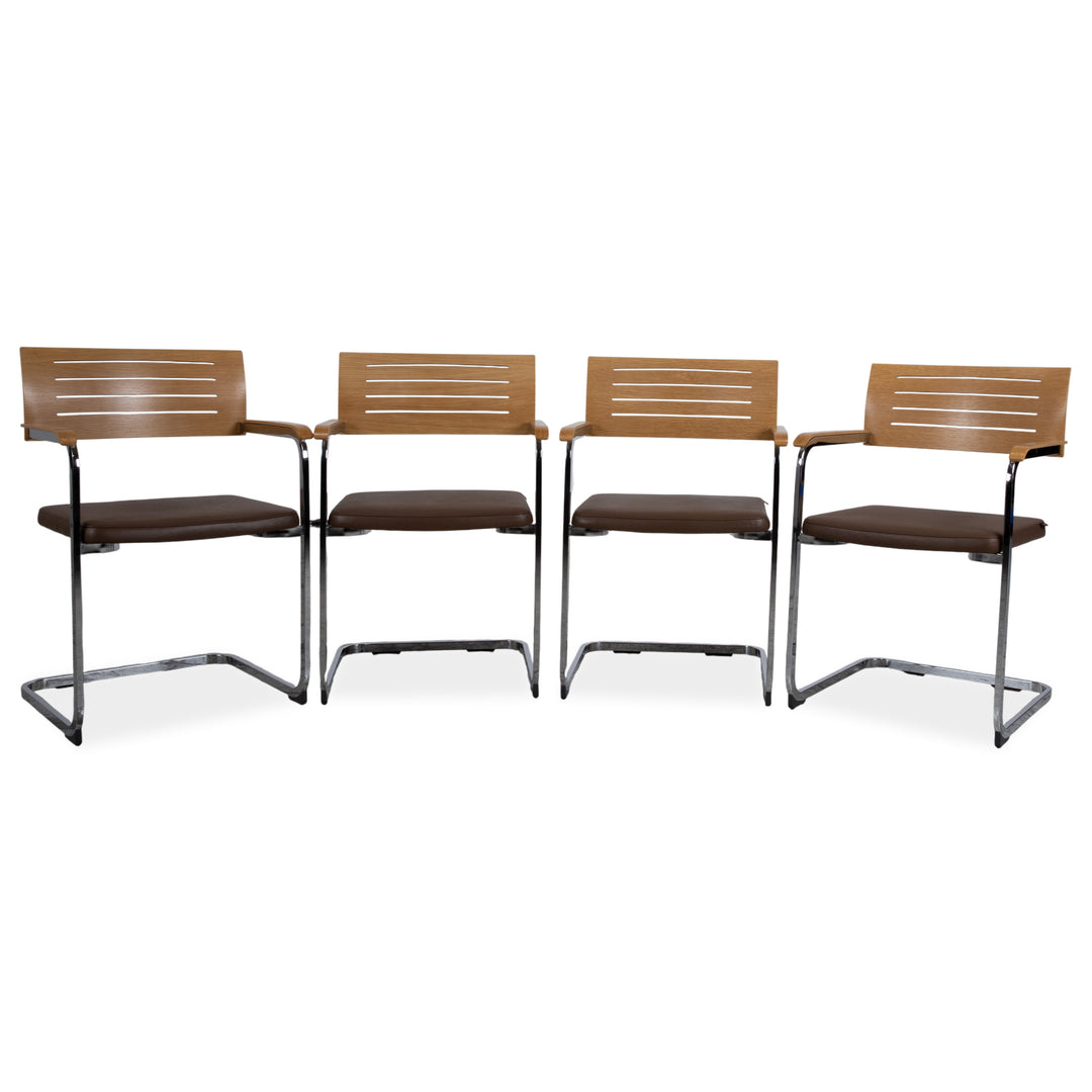 4er Garnitur Züco Leder Stuhl Braun Holz