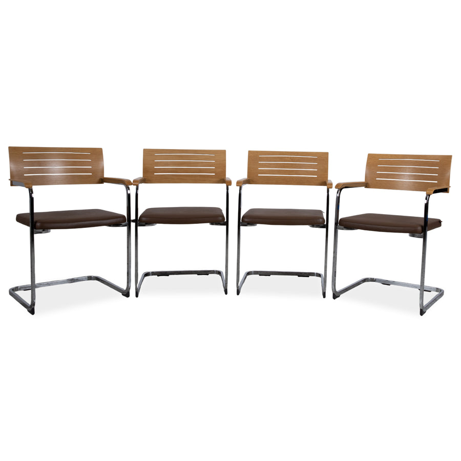4er Garnitur Züco Leder Stuhl Braun Holz