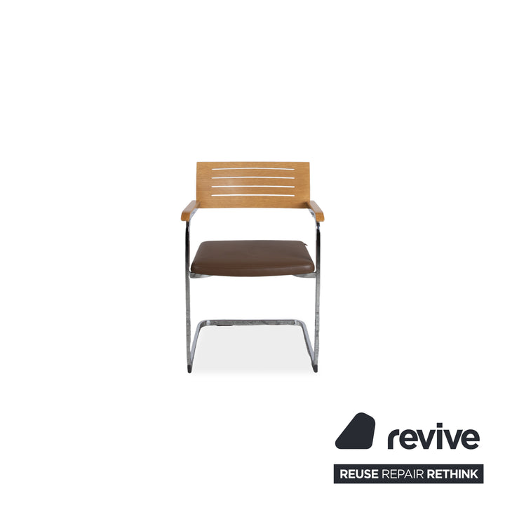 4er Garnitur Züco Leder Stuhl Braun Holz