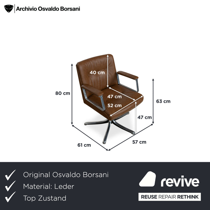 4er Osvaldo Borsani P126 Leder Stuhl Set Braun Cognac manuelle Funktion