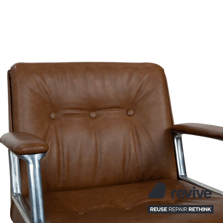 4er Osvaldo Borsani P126 Leder Stuhl Set Braun Cognac manuelle Funktion