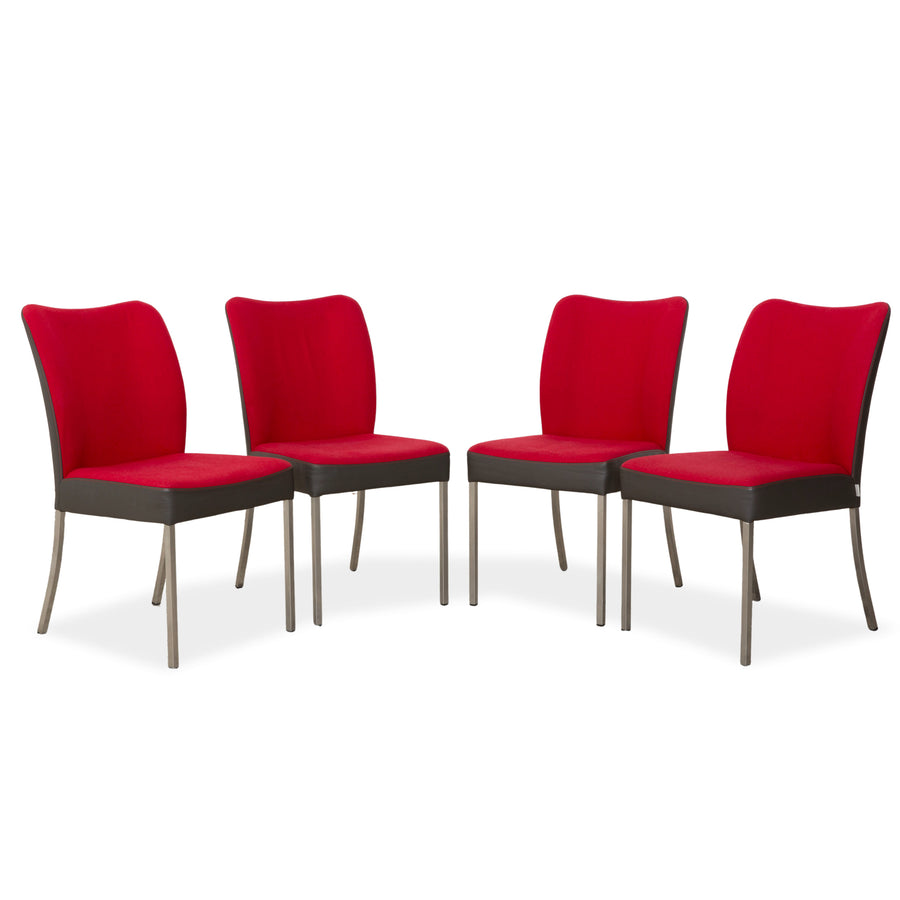 Set of 4 Bert Plantage Duo four-legged chairs, leather/fabric, red/black