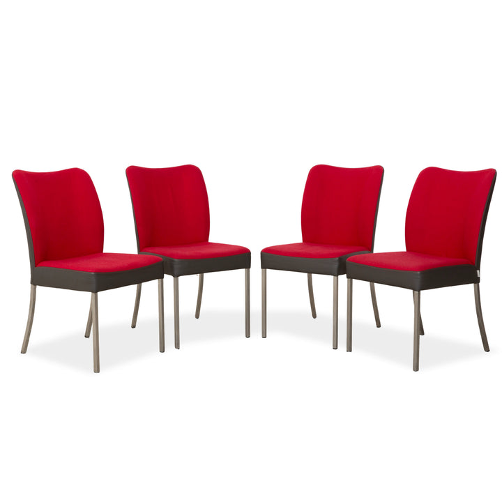4er Set Bert Plantagie Duo Vierfuß Stuhl Leder Stoff Rot Schwarz