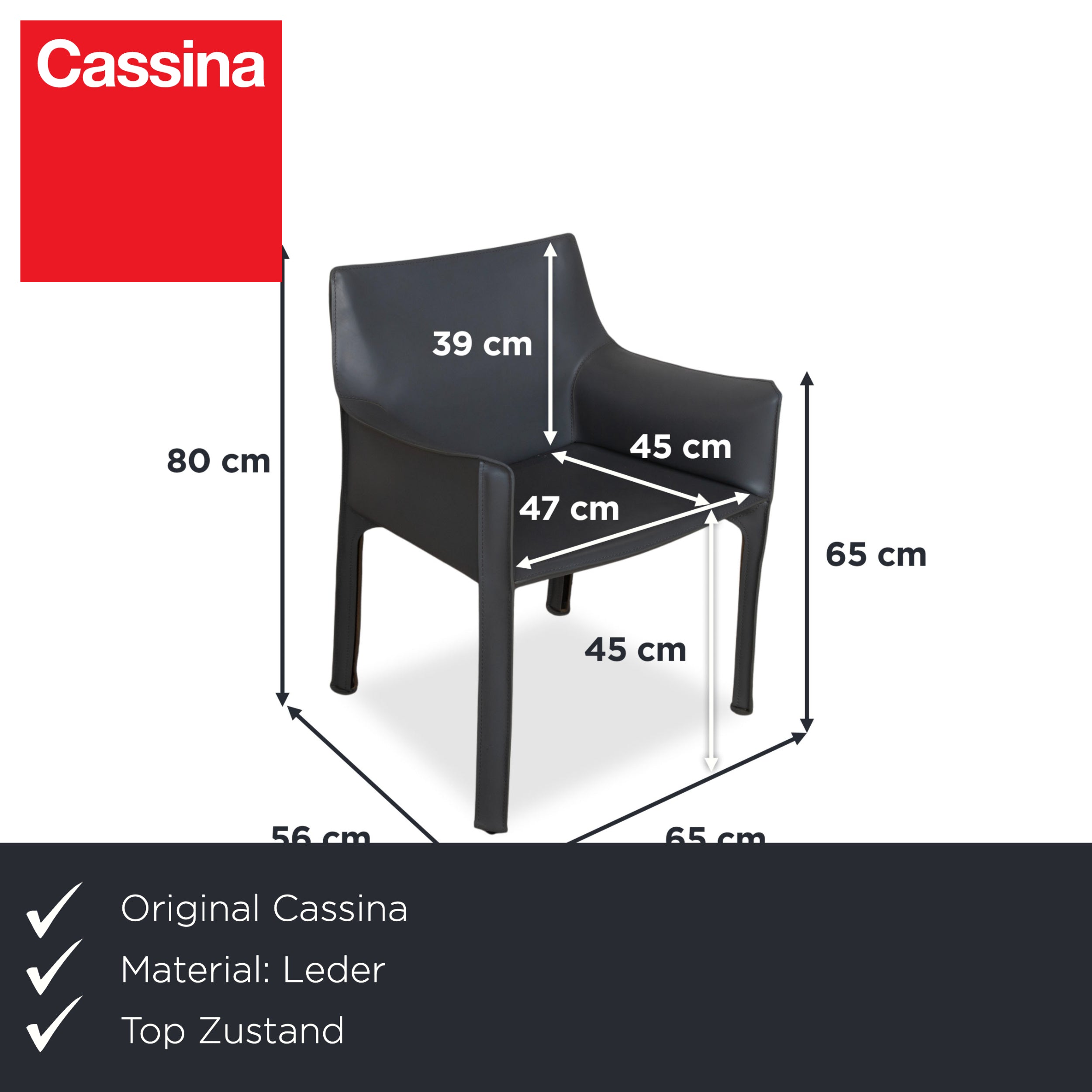 4er Set Cassina Cab 413 Grau Leder Stuhl Garnitur Kernleder Mario Bellini