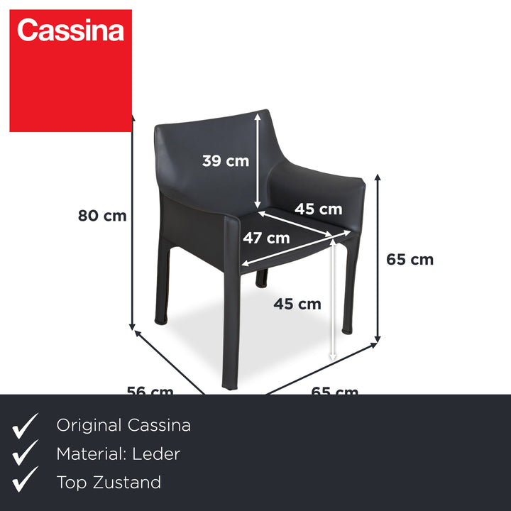 Set of 4 Cassina Cab 413/412 Gray Leather Chairs, Core Leather, Mario Bellini