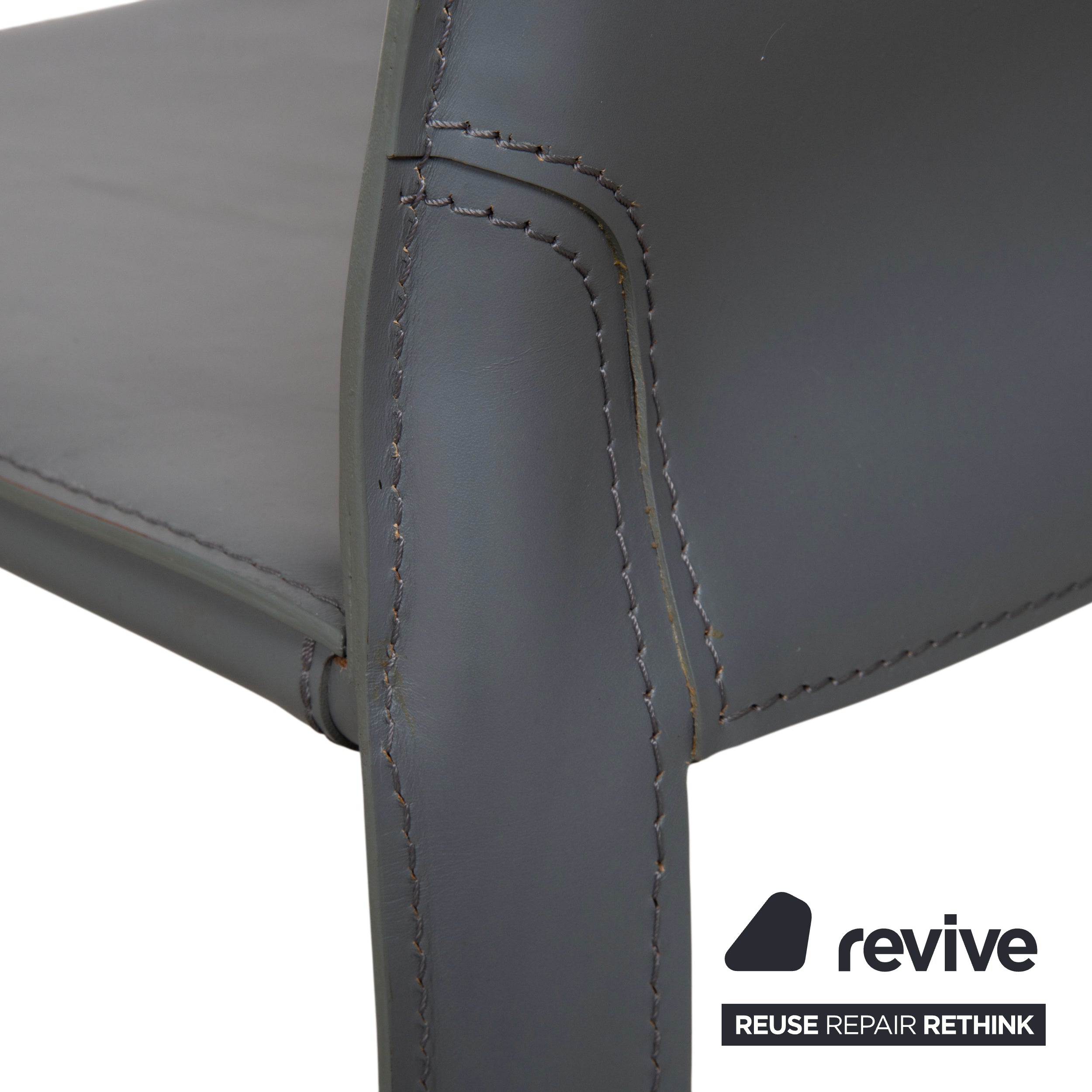 4er Set Cassina Cab 413 Grau Leder Stuhl Garnitur Kernleder Mario Bellini