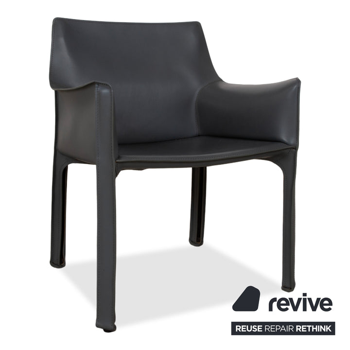 Set of 4 Cassina Cab 413/412 Gray Leather Chairs, Core Leather, Mario Bellini