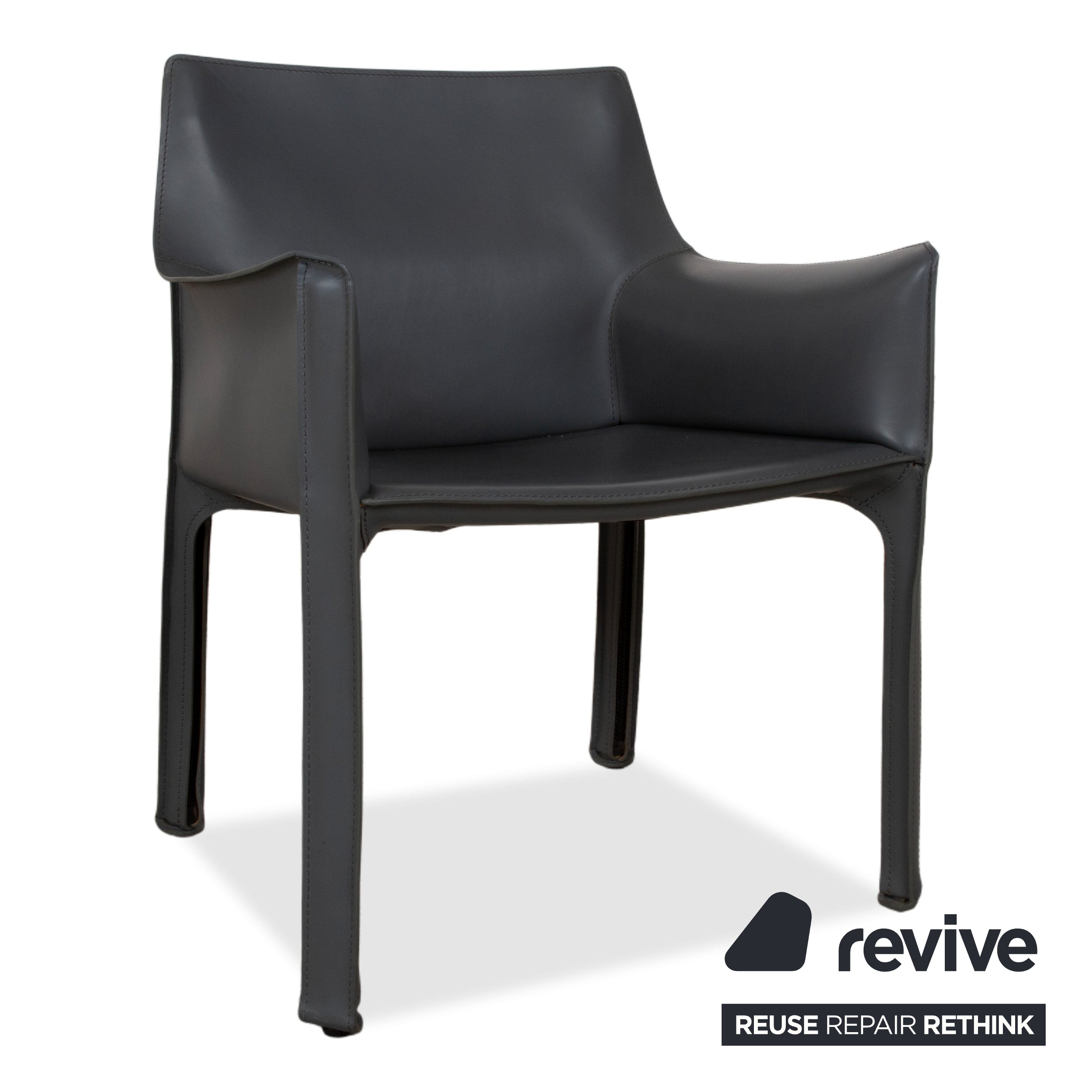 4er Set Cassina Cab 413/412 Grau Leder Stuhl Garnitur Kernleder Mario Bellini