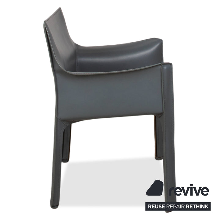 Set of 4 Cassina Cab 413/412 Gray Leather Chairs, Core Leather, Mario Bellini