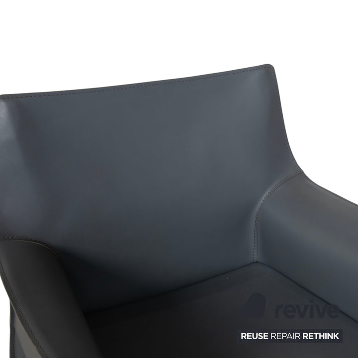 Set of 4 Cassina Cab 413/412 Gray Leather Chairs, Core Leather, Mario Bellini