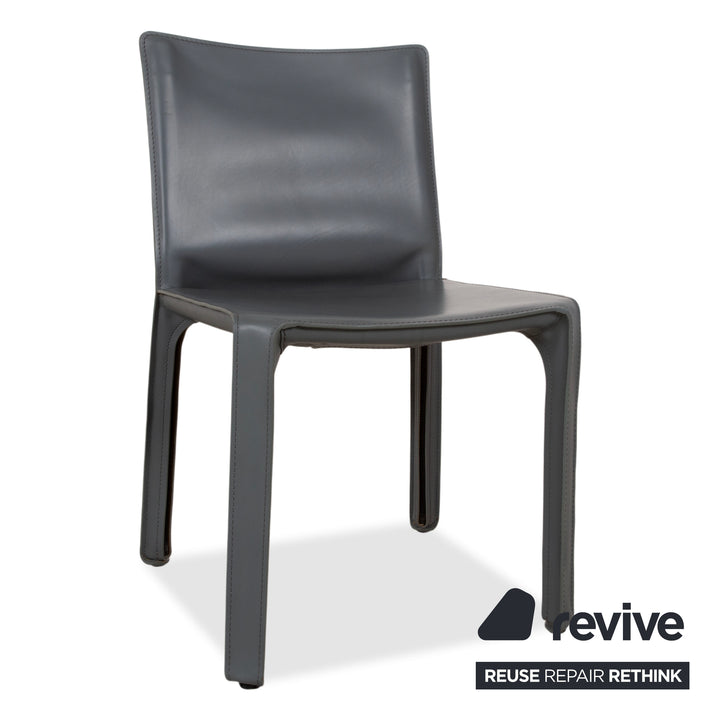 Set of 4 Cassina Cab 413/412 Gray Leather Chairs, Core Leather, Mario Bellini