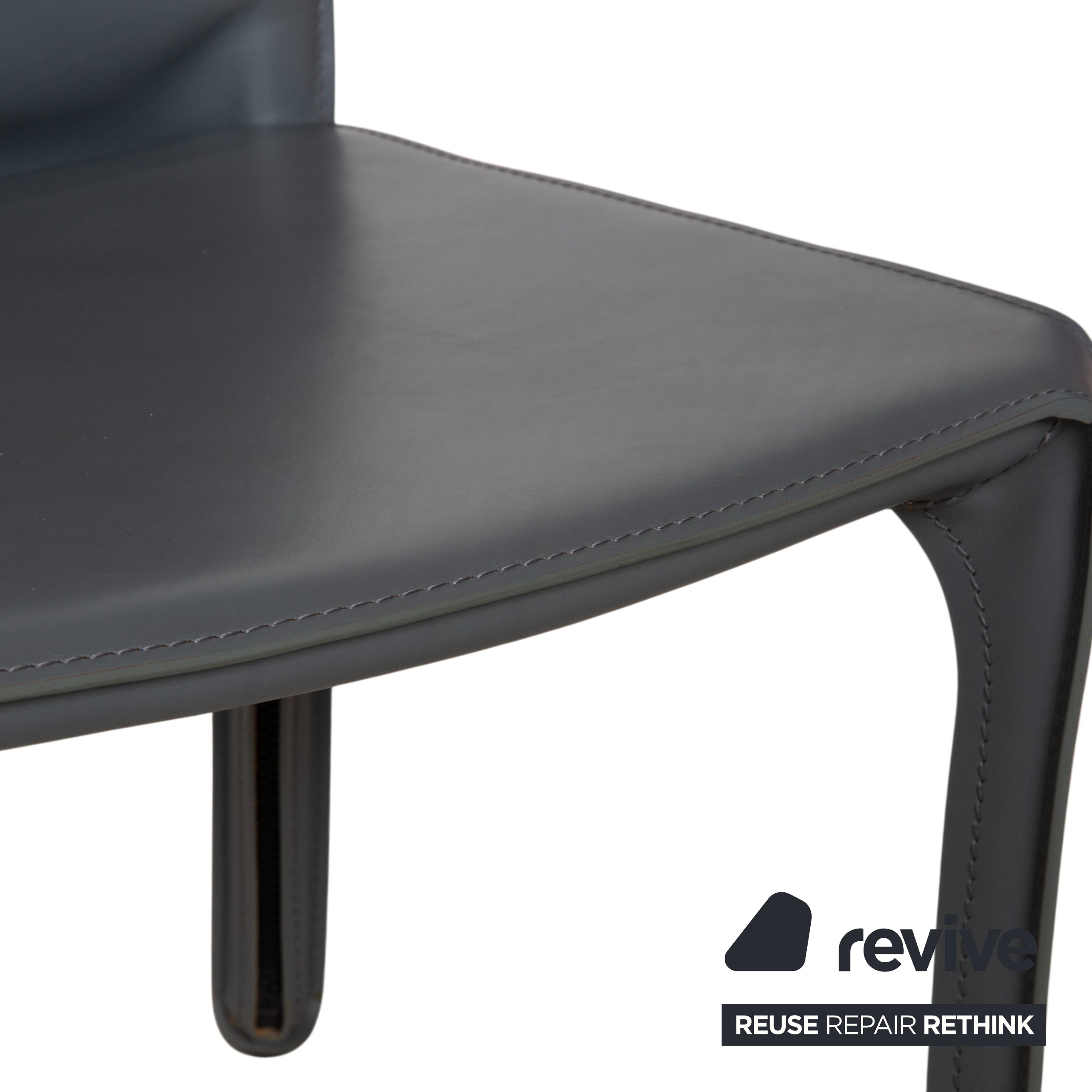 4er Set Cassina Cab 413 Grau Leder Stuhl Garnitur Kernleder Mario Bellini