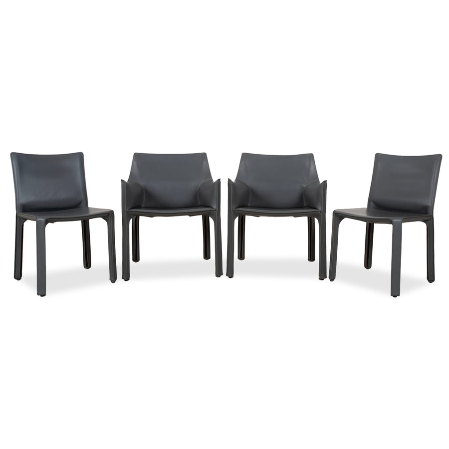 Set of 4 Cassina Cab 413/412 Gray Leather Chairs, Core Leather, Mario Bellini