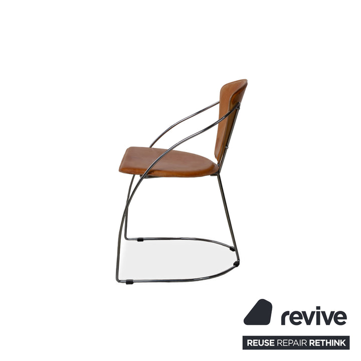 4er Set Interio Croma Stahlrohrstuhl Stühle Natur Leder Braun