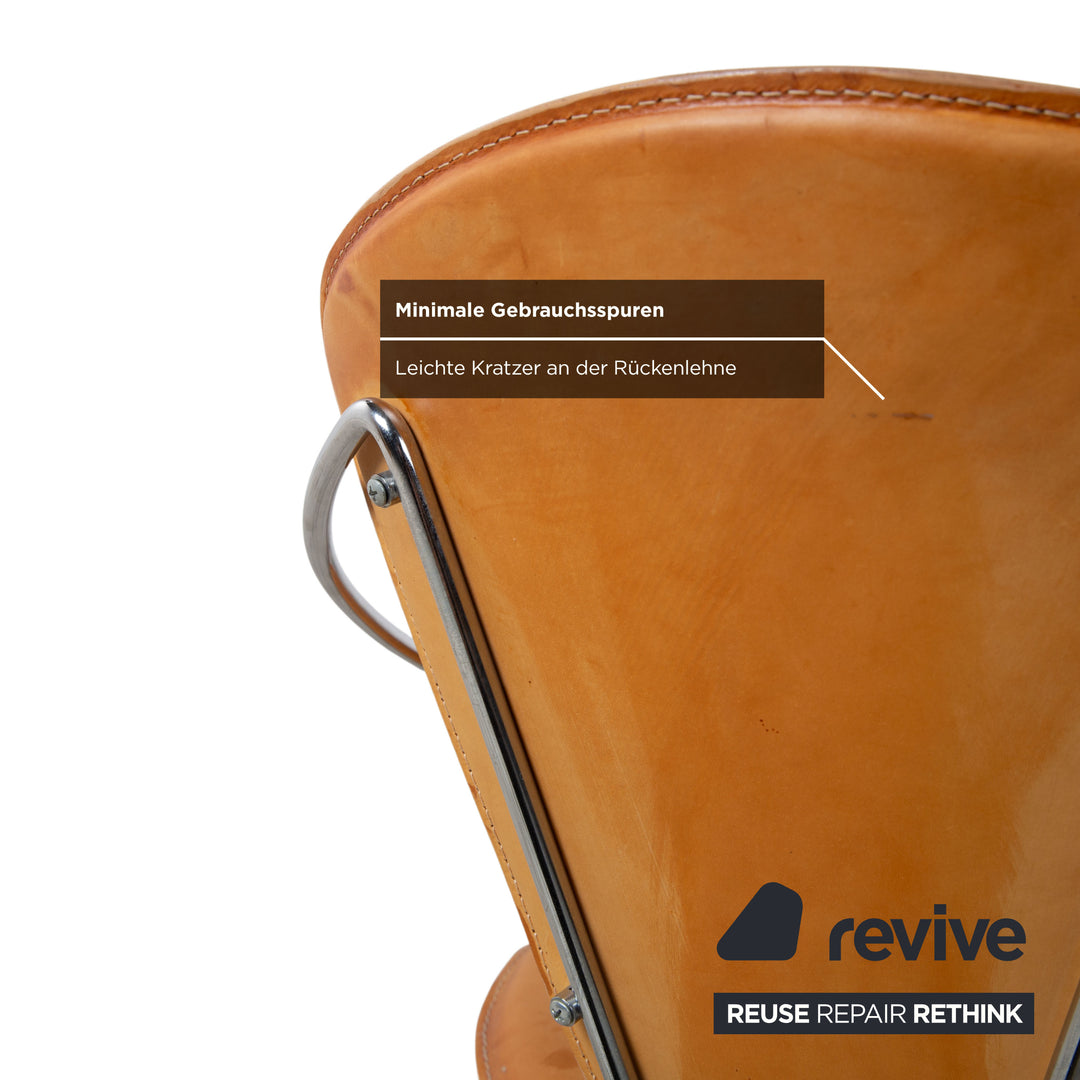 4er Set Interio Croma Stahlrohrstuhl Stühle Natur Leder Braun