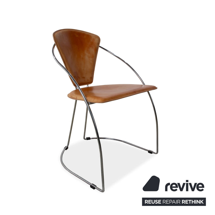 4er Set Interio Croma Stahlrohrstuhl Stühle Natur Leder Braun