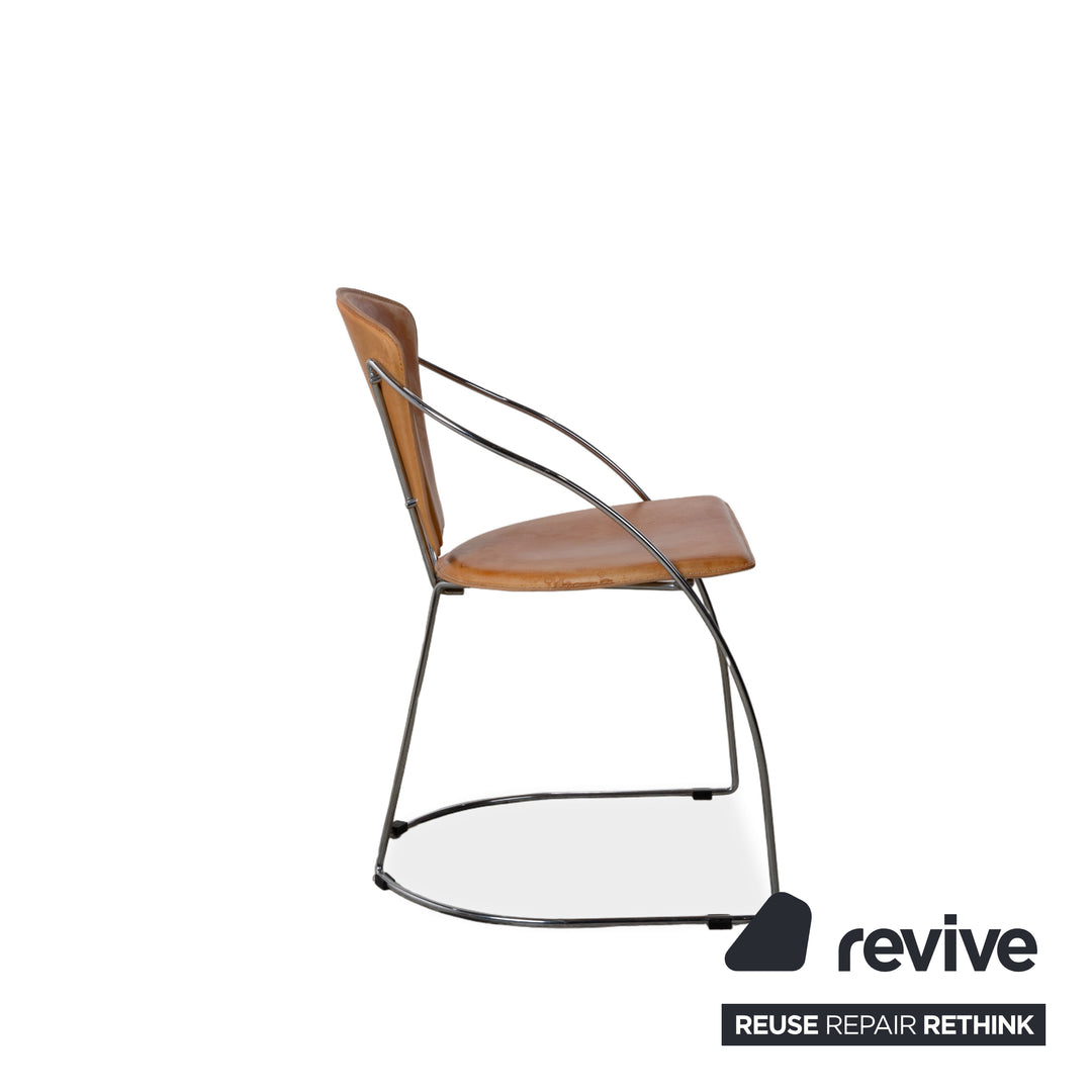 4er Set Interio Croma Stahlrohrstuhl Stühle Natur Leder Braun