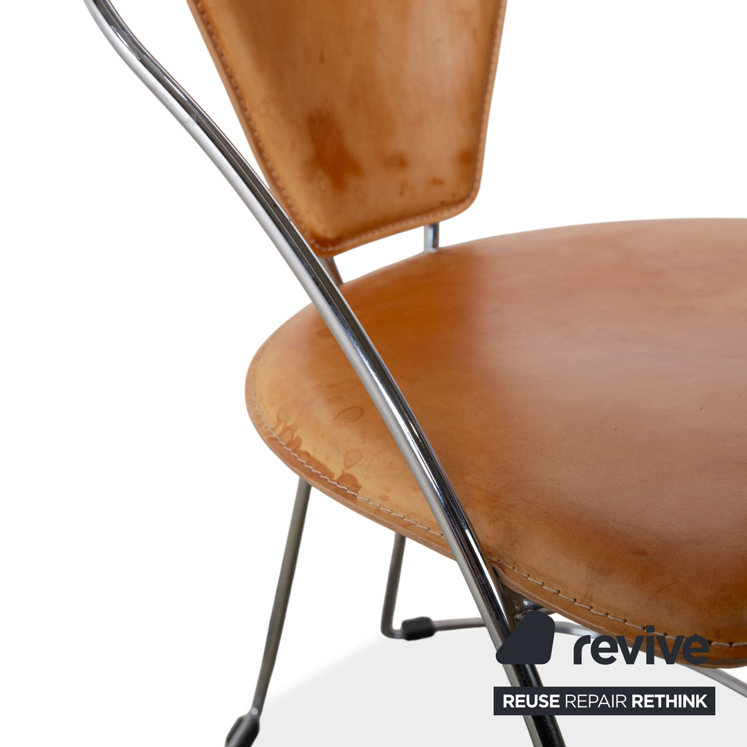 4er Set Interio Croma Stahlrohrstuhl Stühle Natur Leder Braun