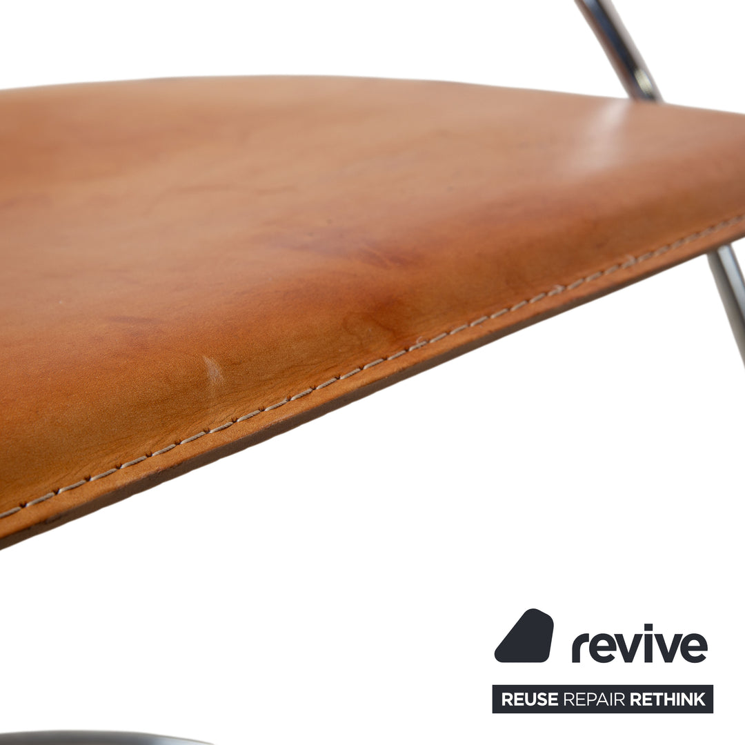 4er Set Interio Croma Stahlrohrstuhl Stühle Natur Leder Braun