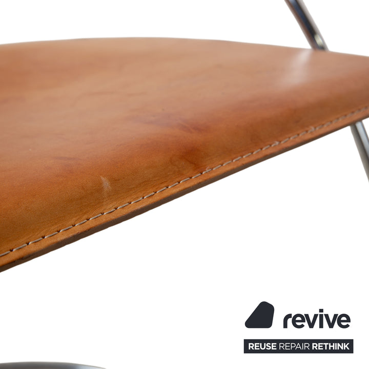 4er Set Interio Croma Stahlrohrstuhl Stühle Natur Leder Braun