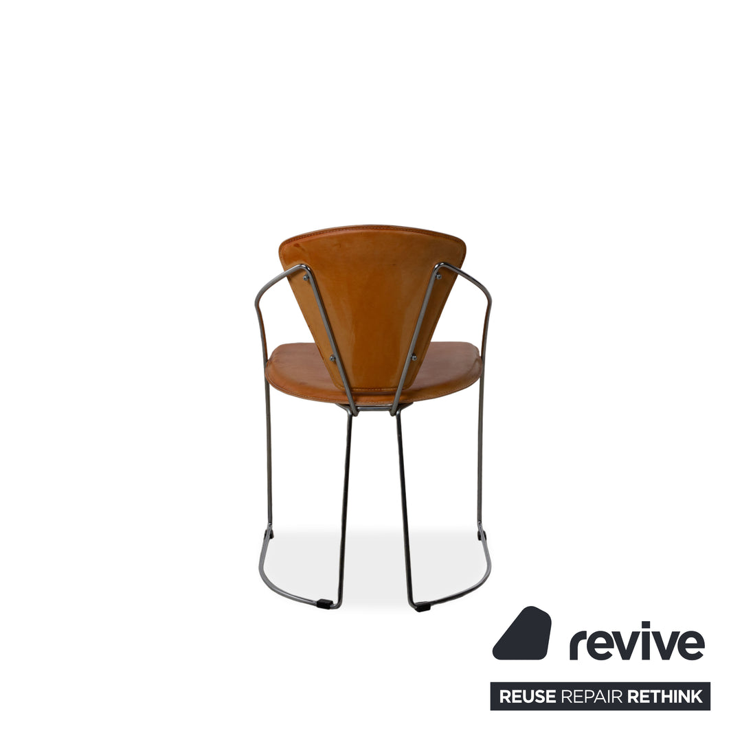 4er Set Interio Croma Stahlrohrstuhl Stühle Natur Leder Braun