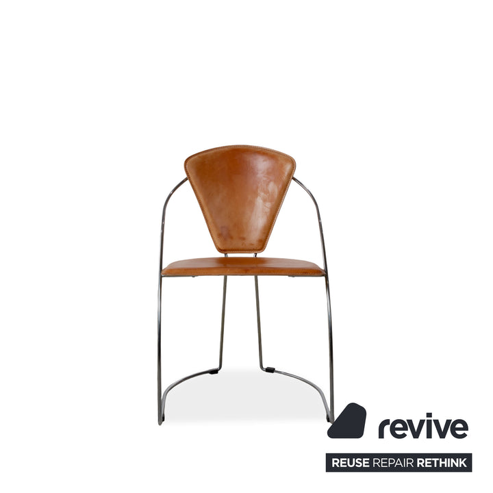 4er Set Interio Croma Stahlrohrstuhl Stühle Natur Leder Braun