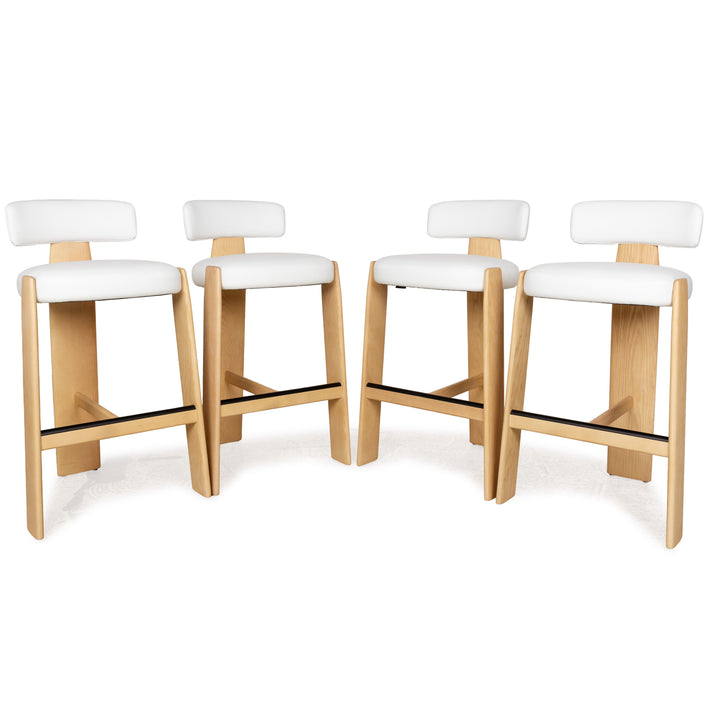 4er Stuhl Garnitur Andreu World Oru Leder Holz Stuhl Weiß Braun Hocker Barhocker