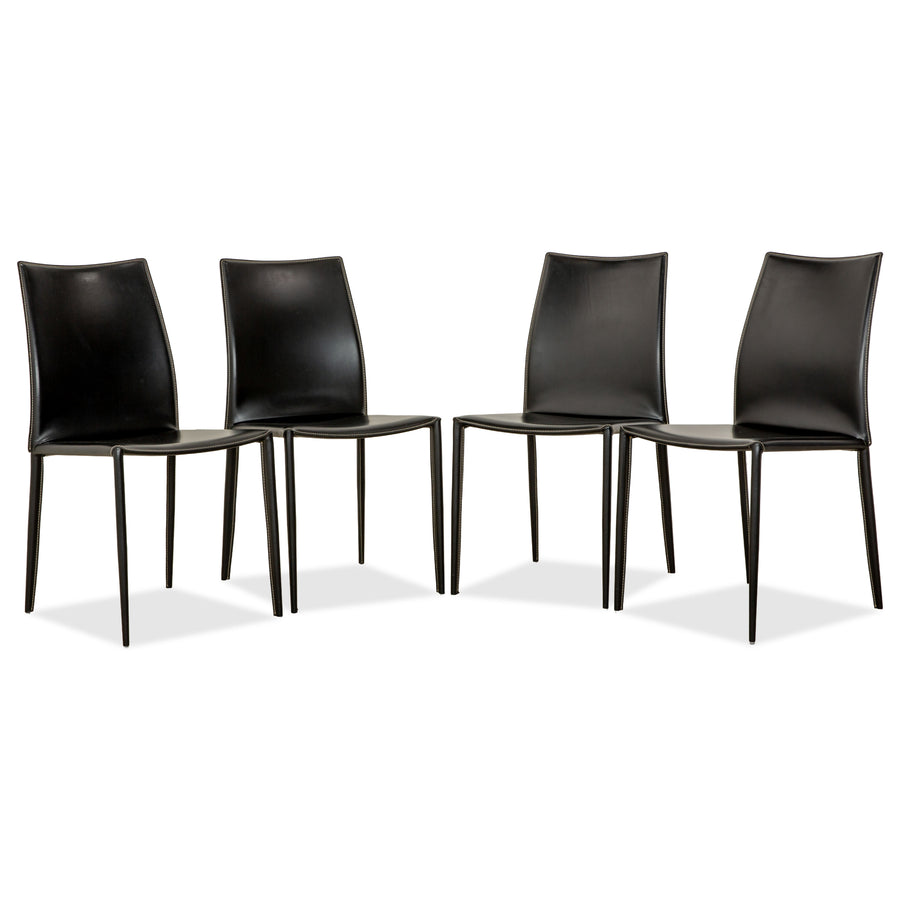 Set of 4 Bontempi Linda Leather Black Dining Chairs