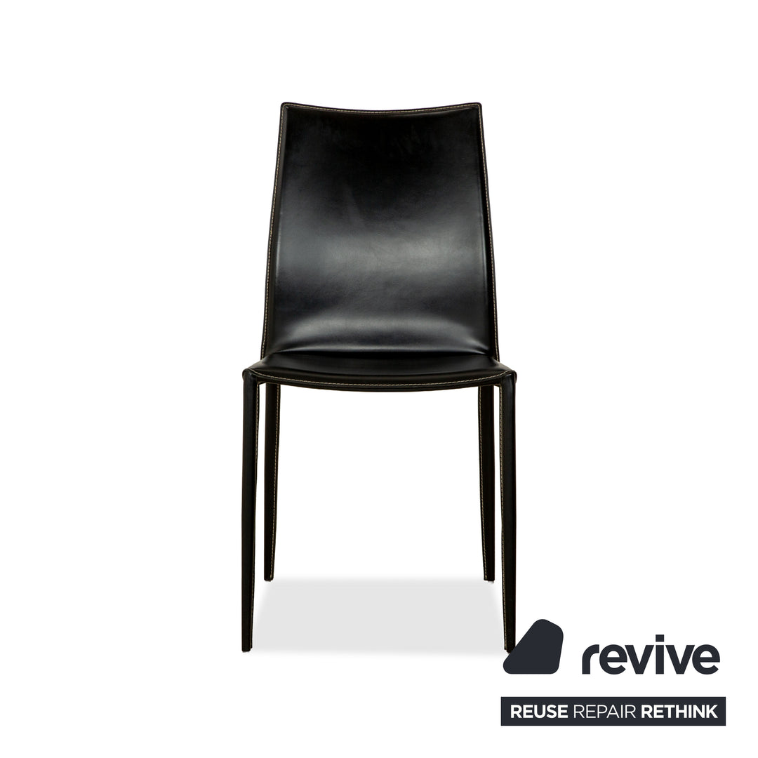 Set of 4 Bontempi Linda Leather Black Dining Chairs