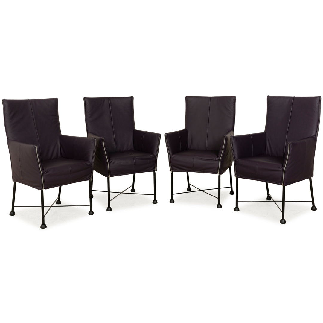 Ensemble de 4 chaises Montis Chaplin en cuir violet et aubergine