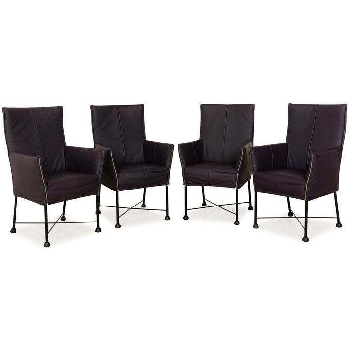 Ensemble de 4 chaises Montis Chaplin en cuir violet et aubergine