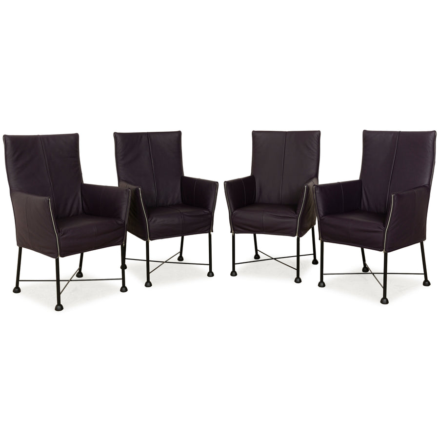 Ensemble de 4 chaises Montis Chaplin en cuir violet et aubergine